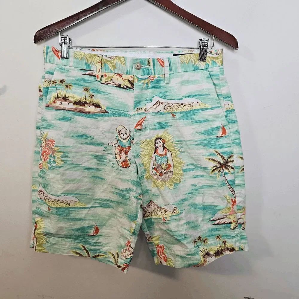 Polo Ralph Lauren Hawaiian Teddy Bear Surfing Aloha Board Shorts Stretch Classic